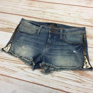 Bebe Blue Cutoff Frayed Side Zip Mini Jean Shorts🛍